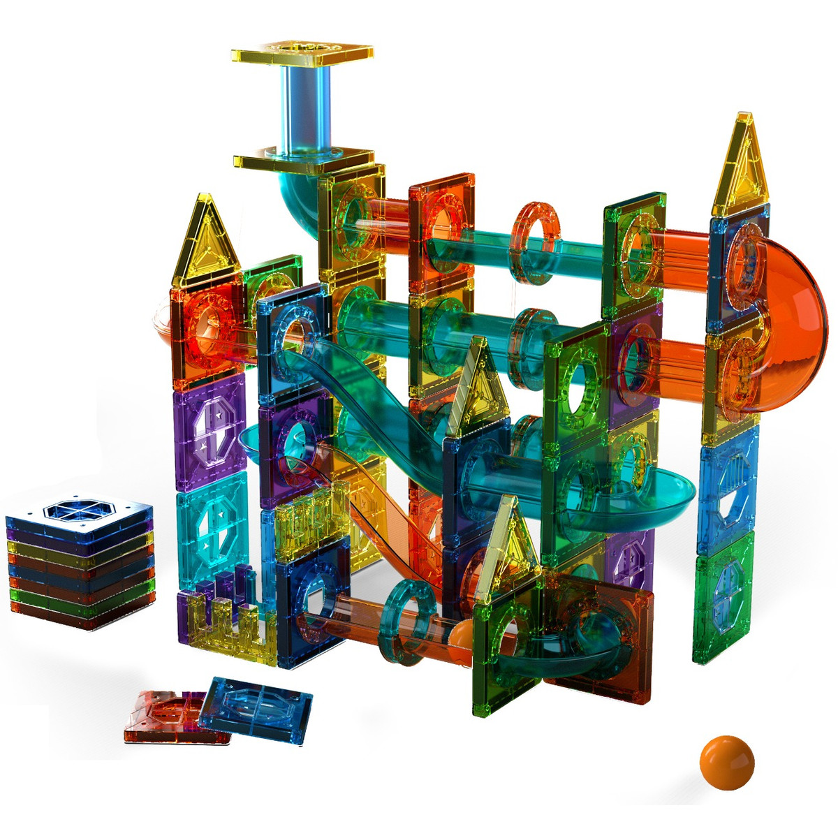 Eco Toys Knikkerbaan 105 Stuks Magnetische Tegels Bouwstenen