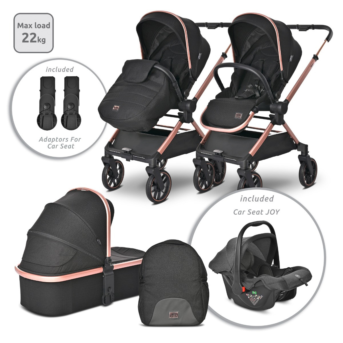 Lorelli Reya Black 3-in-1 Kinderwagen incl. Autostoel