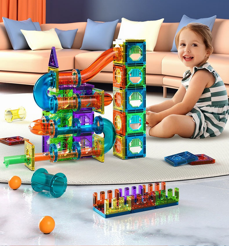 Eco Toys Knikkerbaan 105 Stuks Magnetische Tegels Bouwstenen