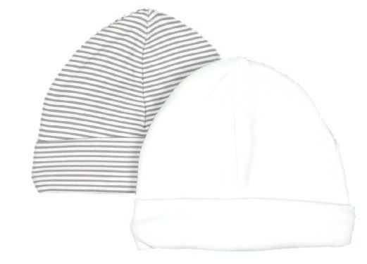 Petit Villain Extra Soft Maat 50/56 Grijs gestreepte/Witte Mutsjes 2 Stuks