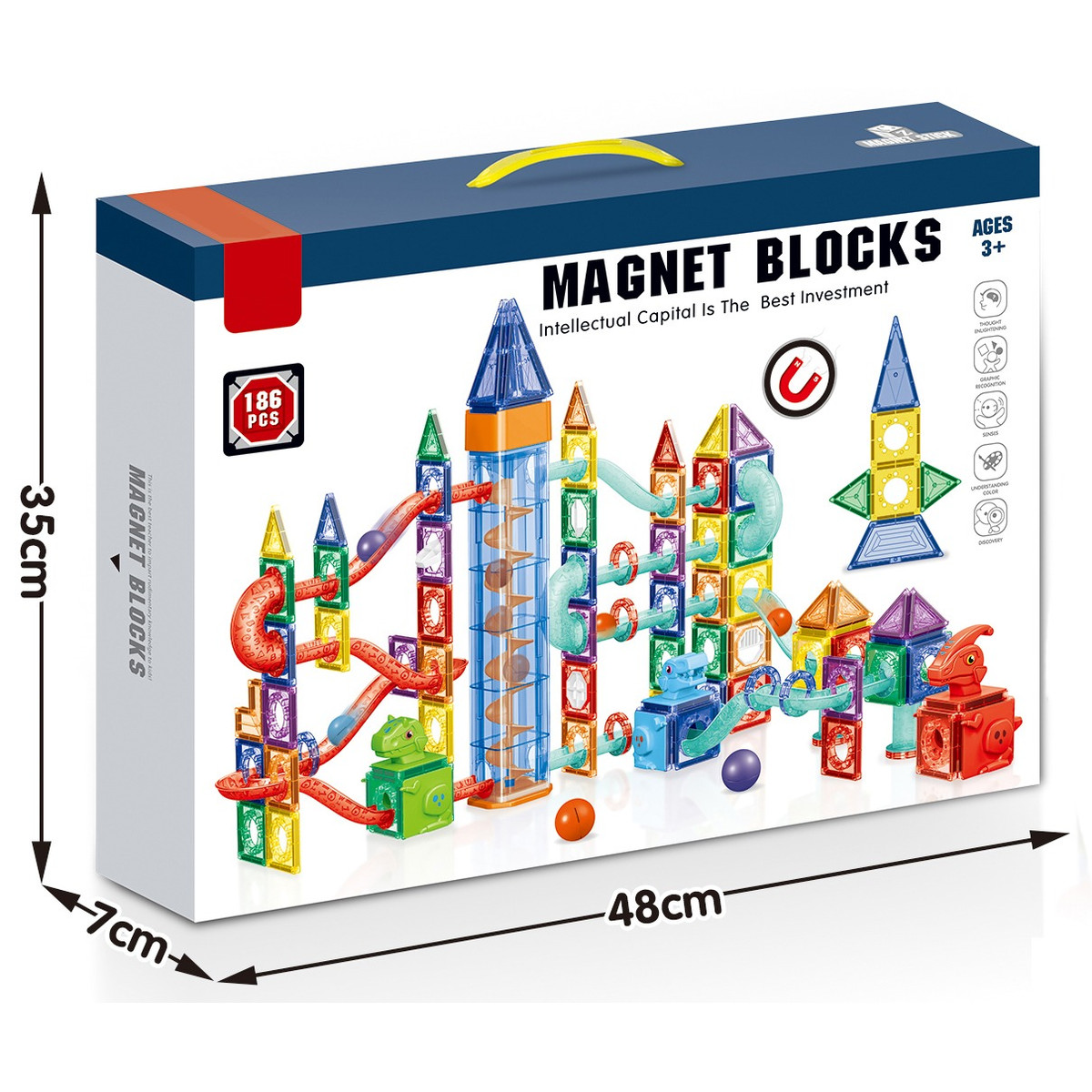 Eco Toys Dinosaurus 186 Stuks Magnetische Tegels Bouwstenen