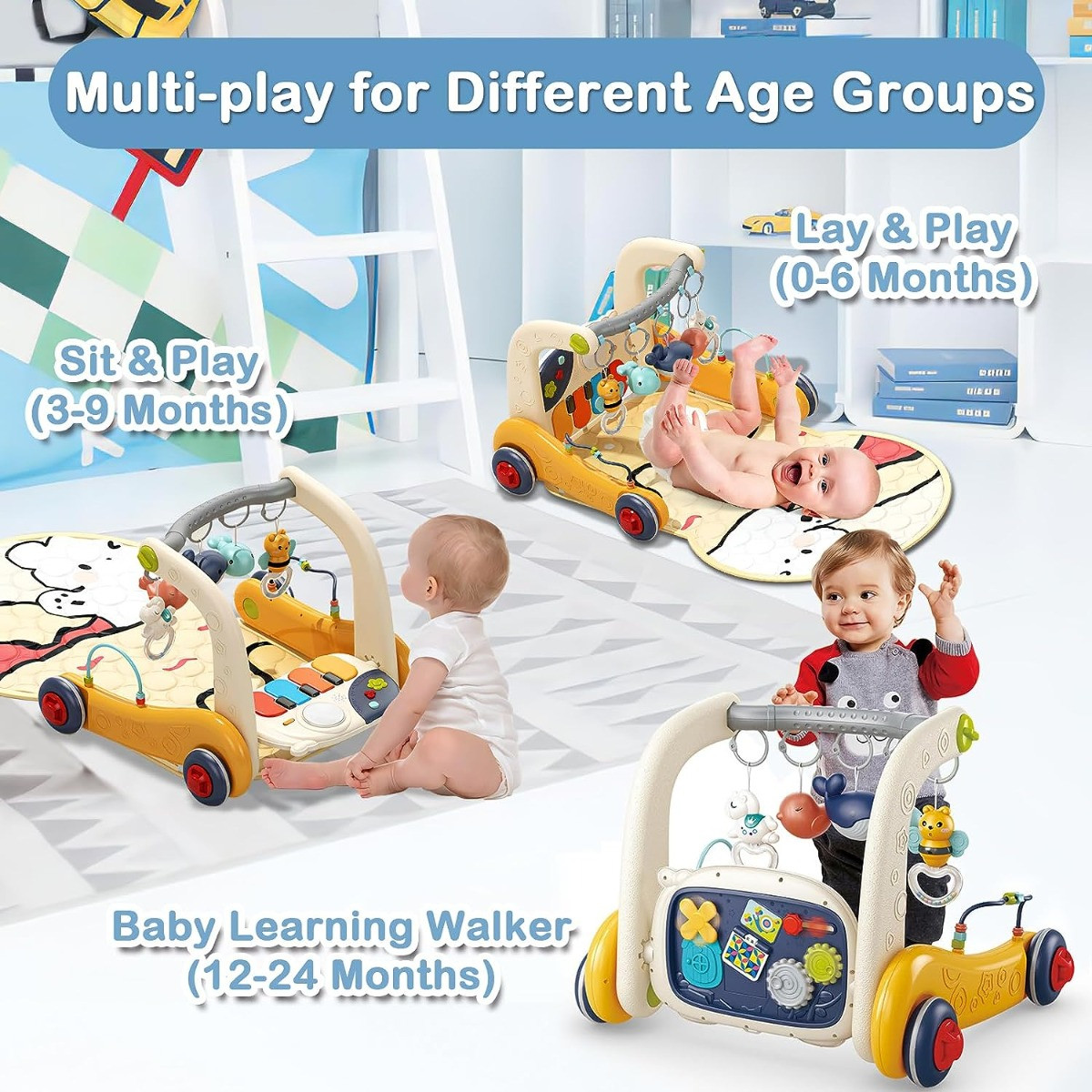 Eco Toys Geel 3-in-1 Speelkleed en Loopwagen