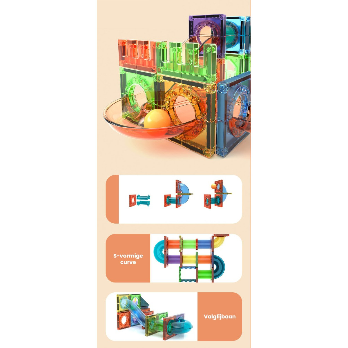 Eco Toys Knikkerbaan 105 Stuks Magnetische Tegels Bouwstenen