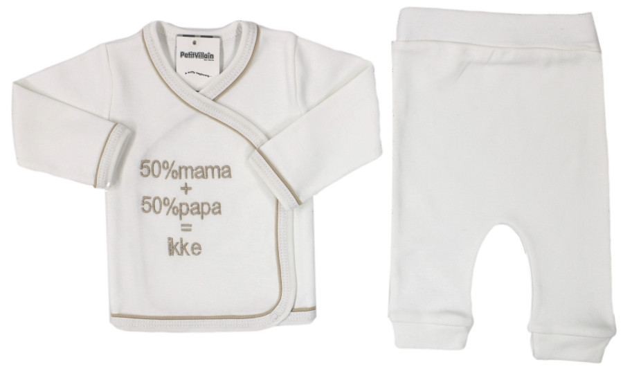 Petit Villain 50% Mama + 50% Papa = Ikke Ecru Maat 56 2-delige Set