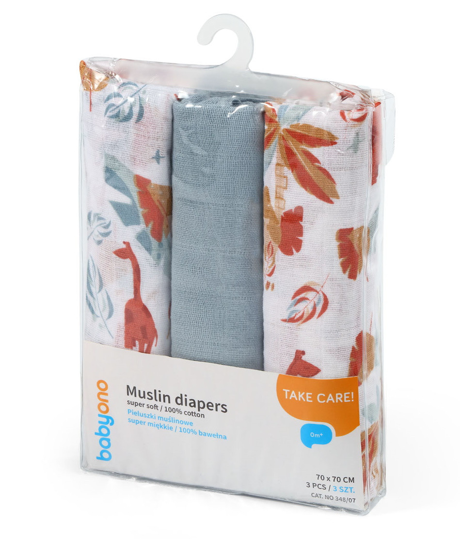 Baby Ono 3 Stuks Blauwgrijs Hydrofiel Luiers