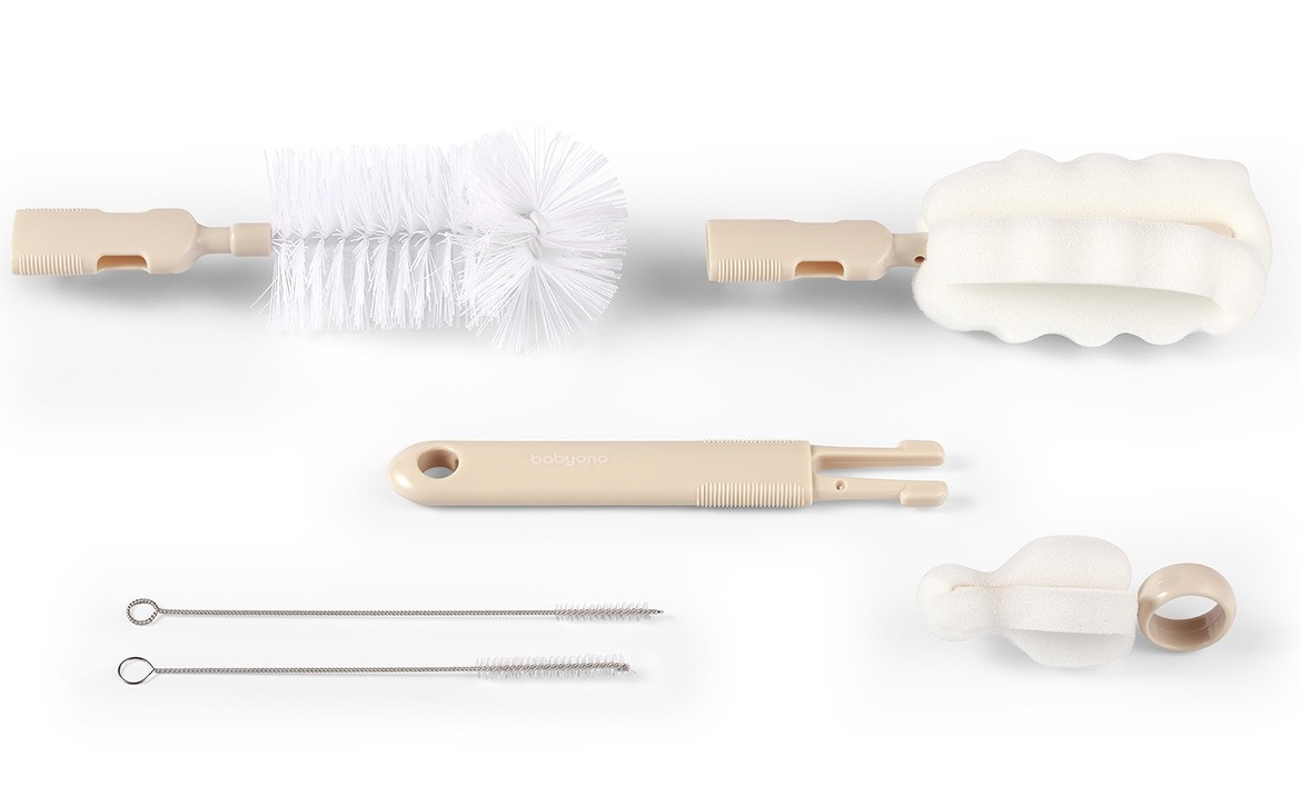 Baby Ono Beige Fles & Speen Borstel Set