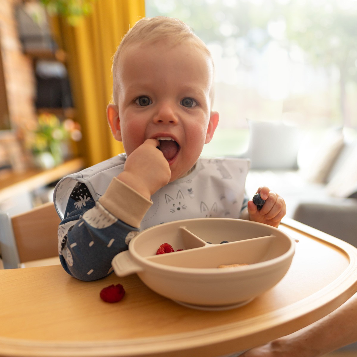 Baby Ono Beige Siliconen Bord met Zuignap & Deksel