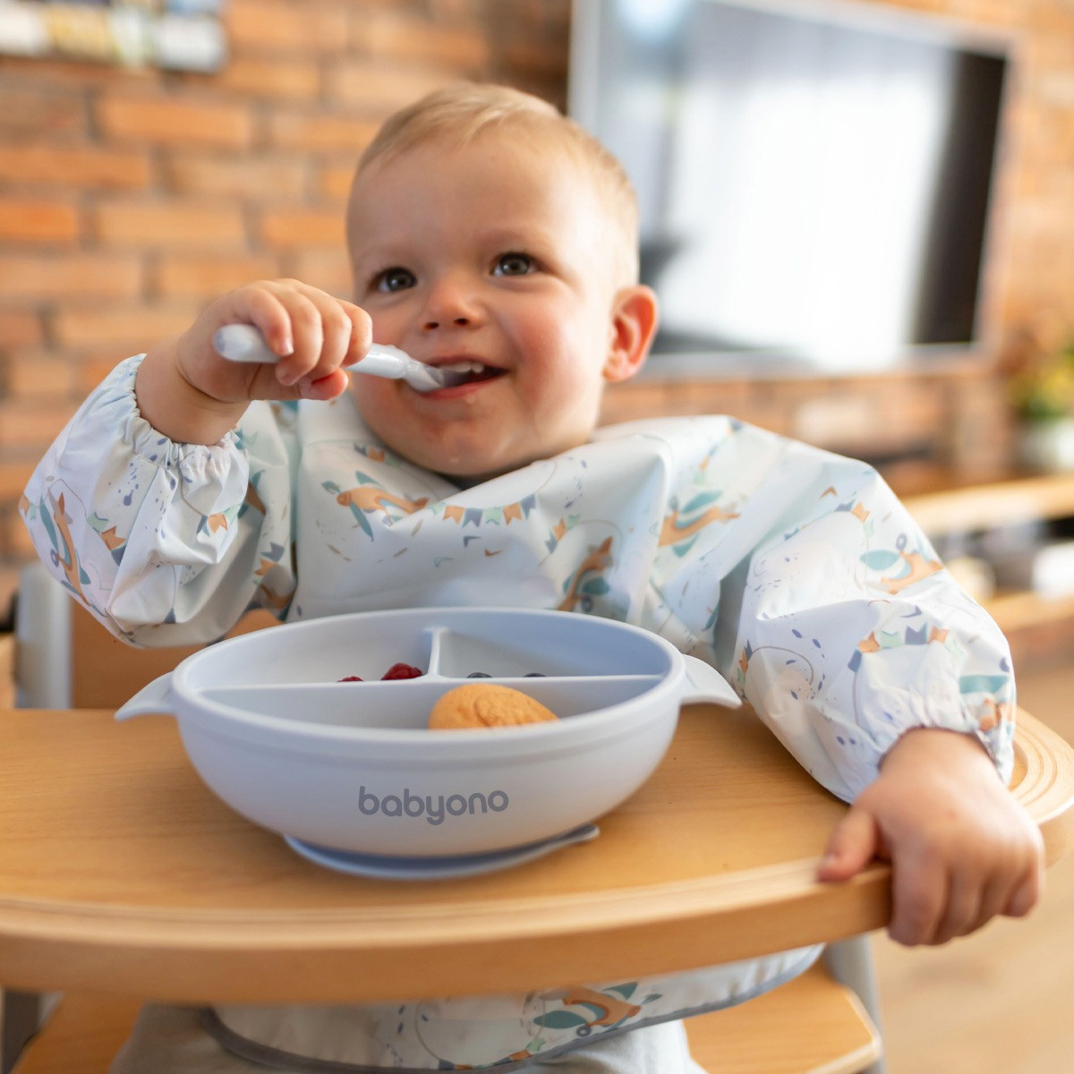 Baby Ono Blauw Siliconen Bord met Zuignap & Deksel