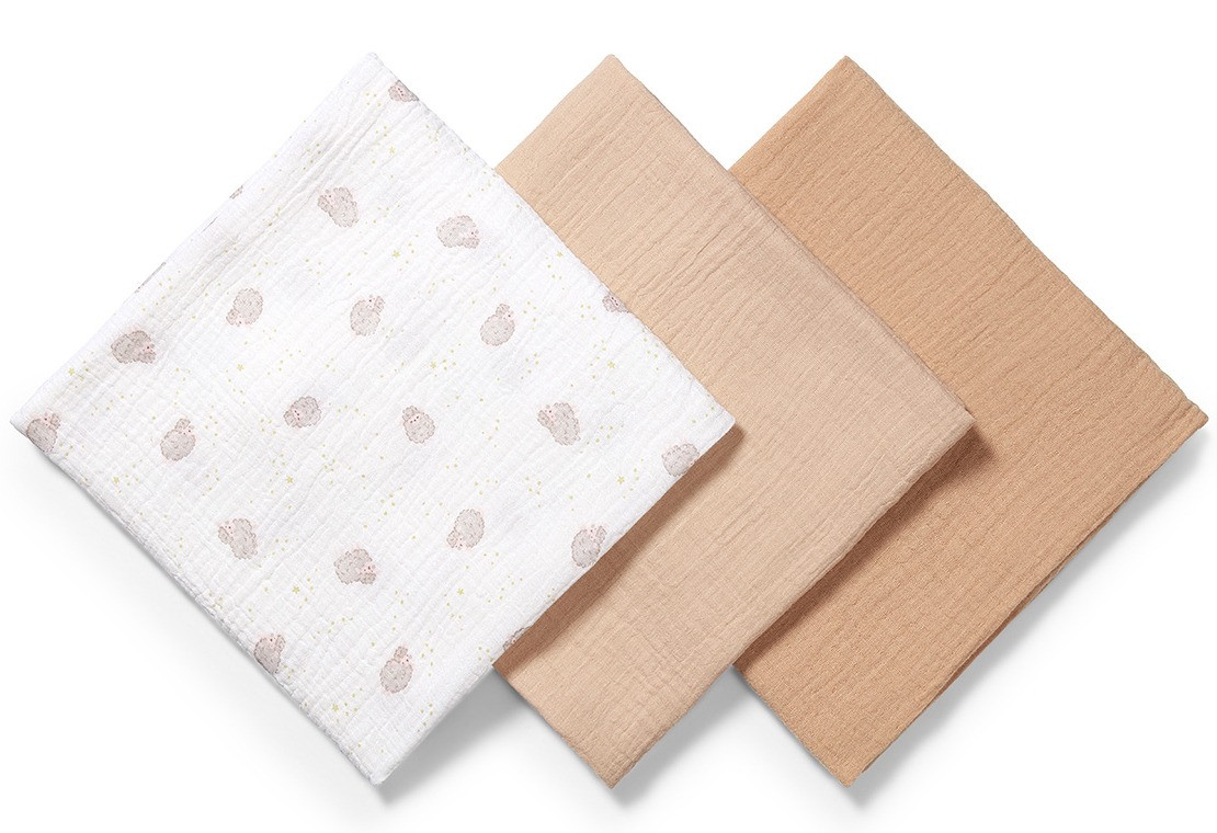 Baby Ono Crinkled Beige/Nougat 3 Stuks Hydrofiel Luiers