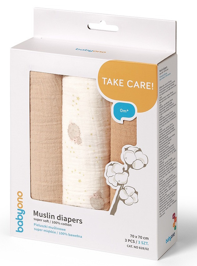 Baby Ono Crinkled Beige/Nougat 3 Stuks Hydrofiel Luiers