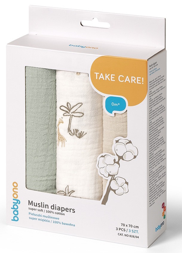 Baby Ono Crinkled Groen/Creme 3 Stuks Hydrofiel Luiers
