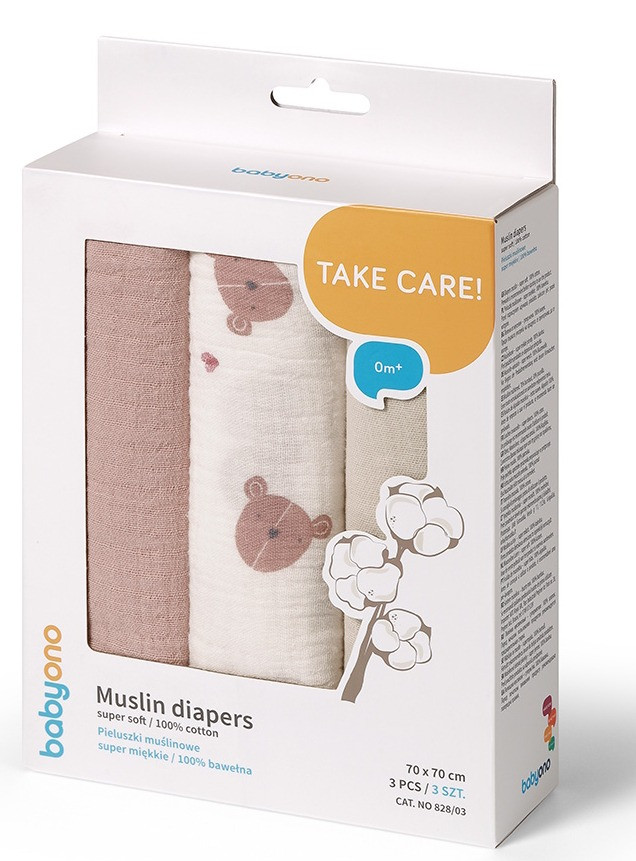 Baby Ono Crinkled Oudroze/Creme 3 Stuks Hydrofiel Luiers