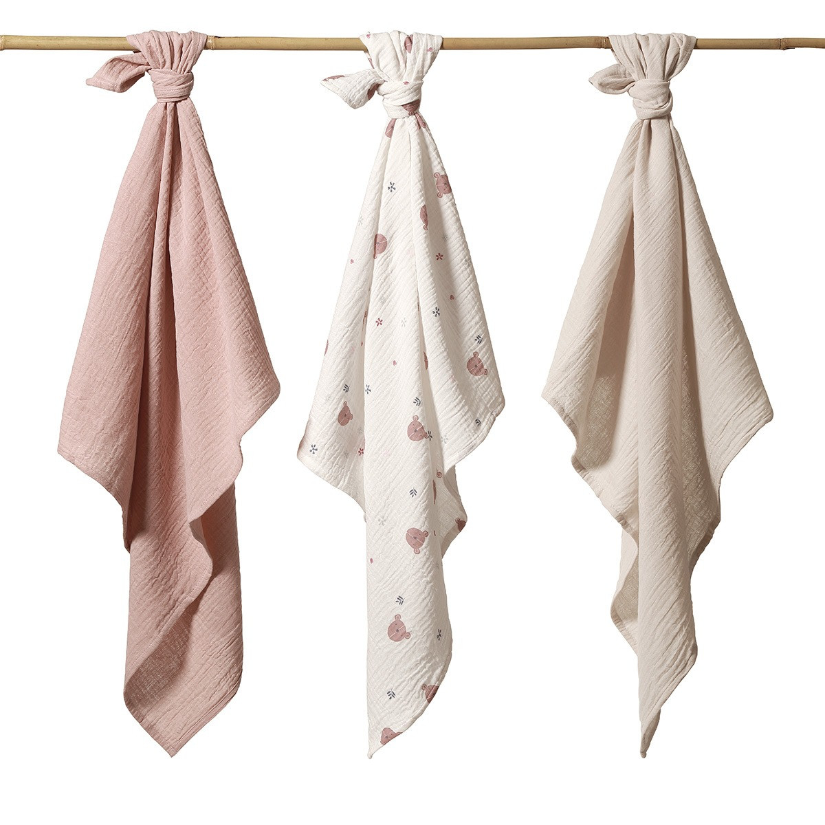 Baby Ono Crinkled Oudroze/Creme 3 Stuks Hydrofiel Luiers