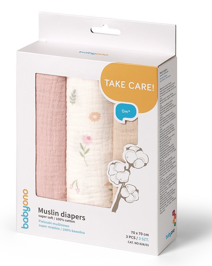 Baby Ono Crinkled Roze/Beige 3 Stuks Hydrofiel Luiers