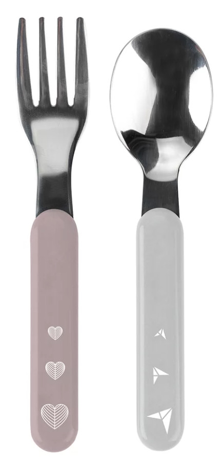 Baby Ono Roze/Grijs Hartjes Vork en Lepel Set