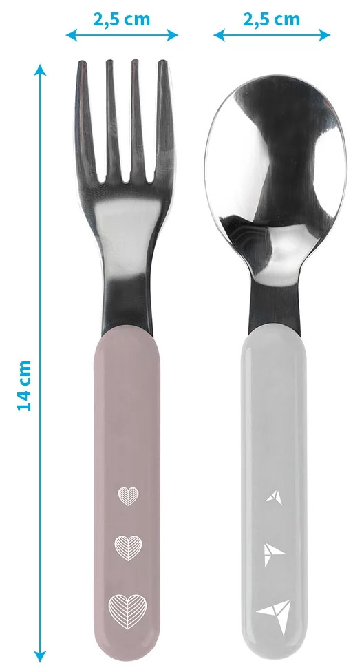 Baby Ono Roze/Grijs Hartjes Vork en Lepel Set