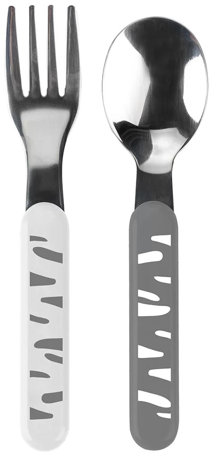 Baby Ono Wit/Grijs Strepen Vork en Lepel Set