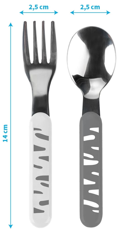 Baby Ono Wit/Grijs Strepen Vork en Lepel Set