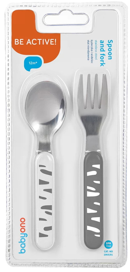 Baby Ono Wit/Grijs Strepen Vork en Lepel Set