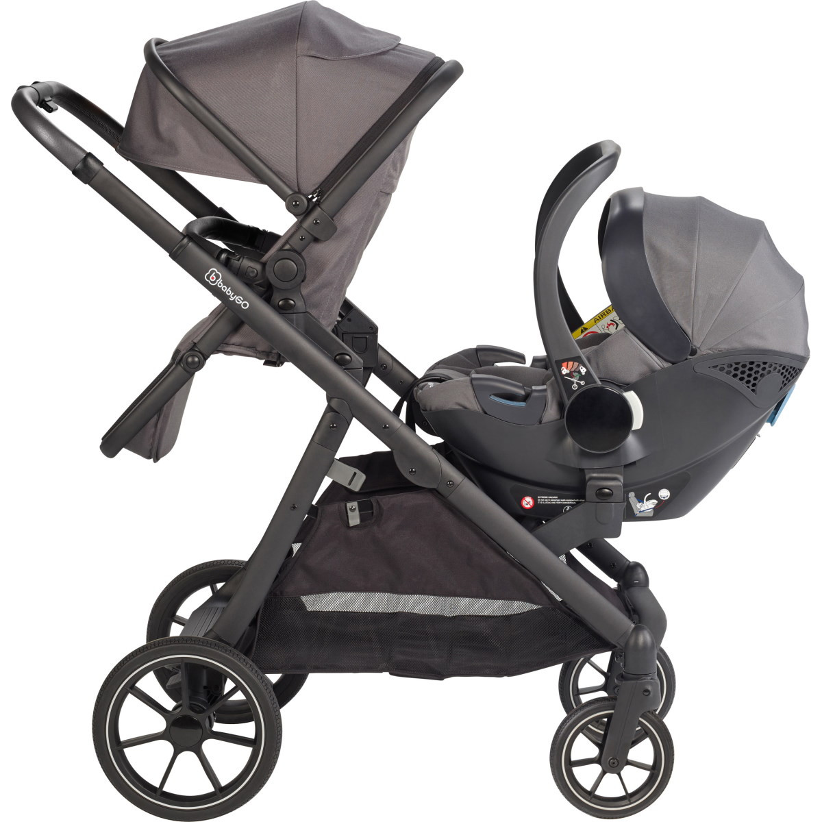 Babygo Duo Mega Grey Tandem Kinderwagen Incl. 2 Autostoelen 78001