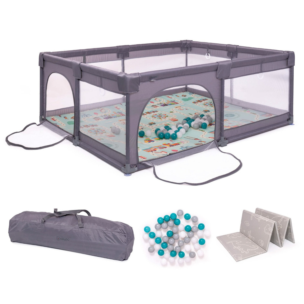 Babygo Grey XL Ballenbak met Bodemmatras