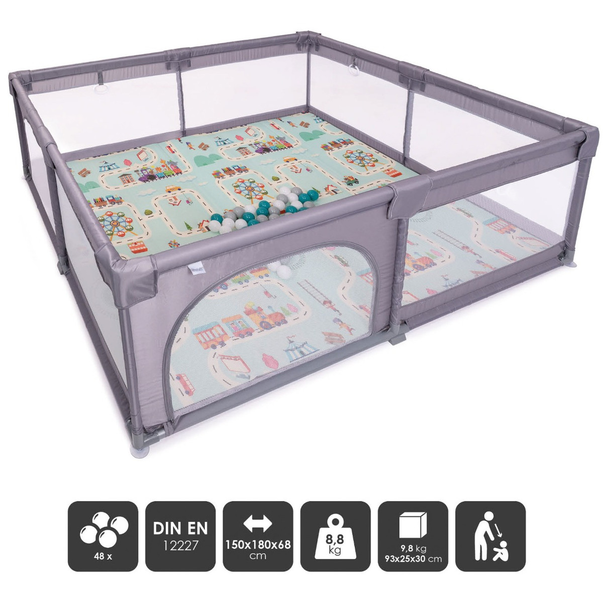 Babygo Grey XL Ballenbak met Bodemmatras