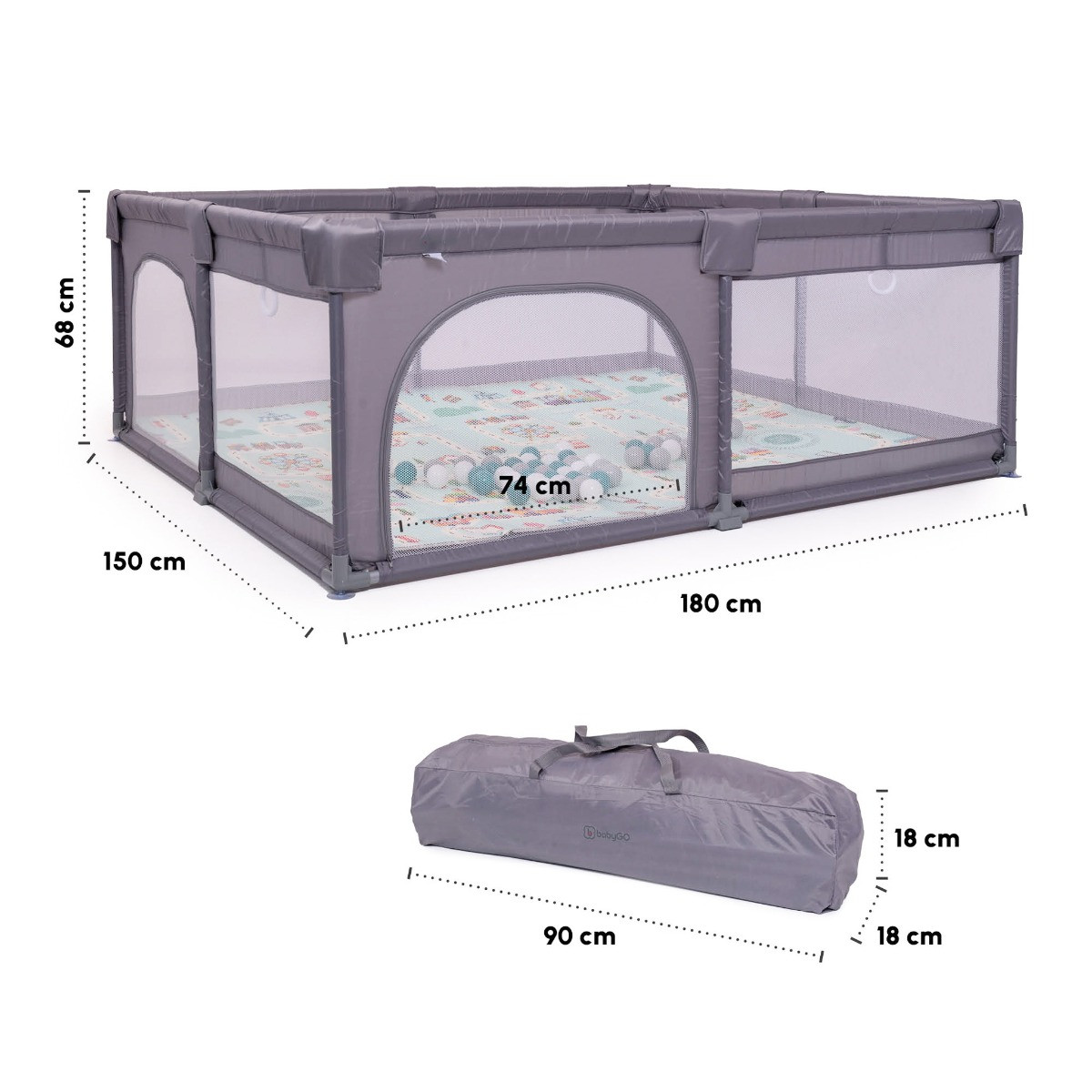 Babygo Grey XL Ballenbak met Bodemmatras