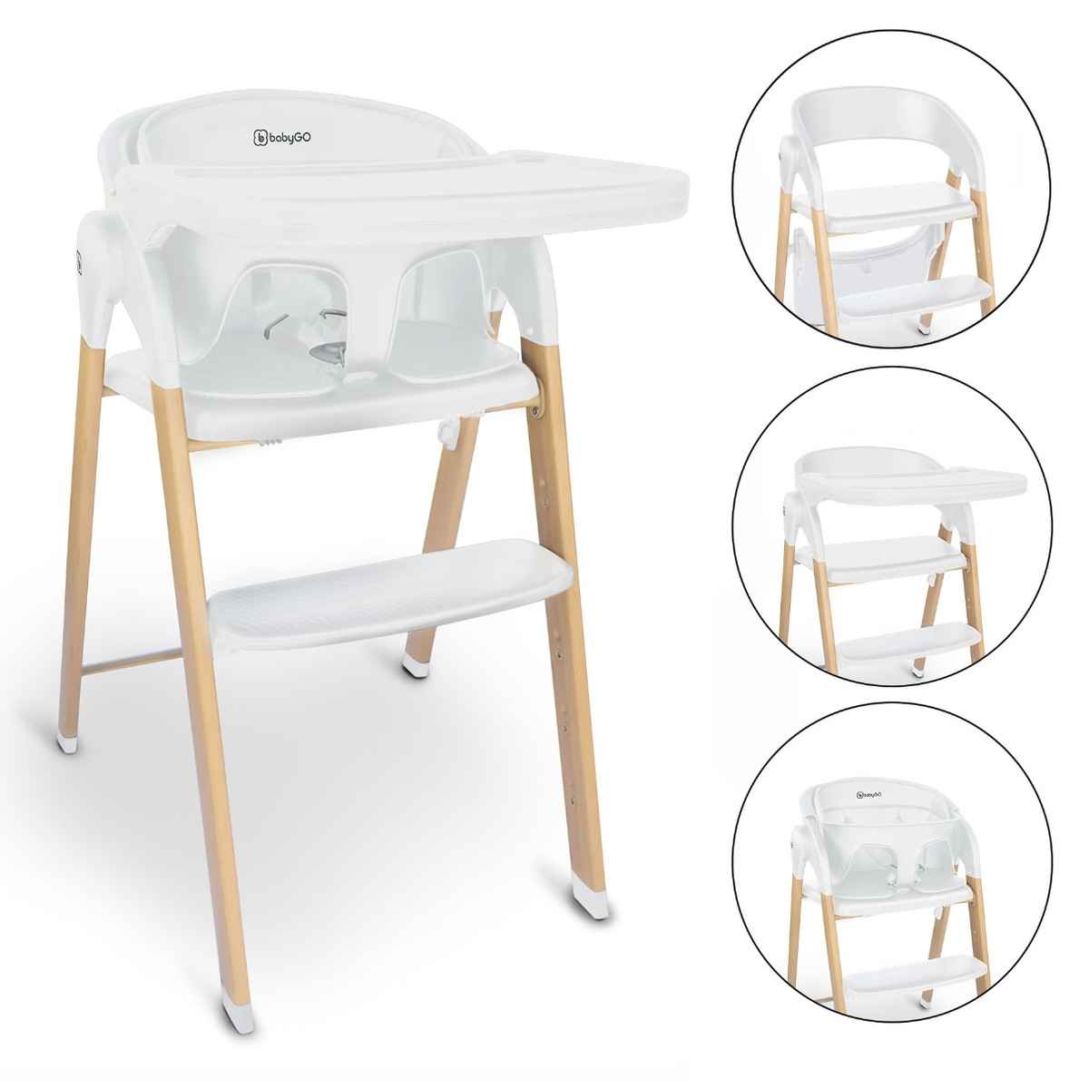 BabyGo Levels White Wood Kinderstoel