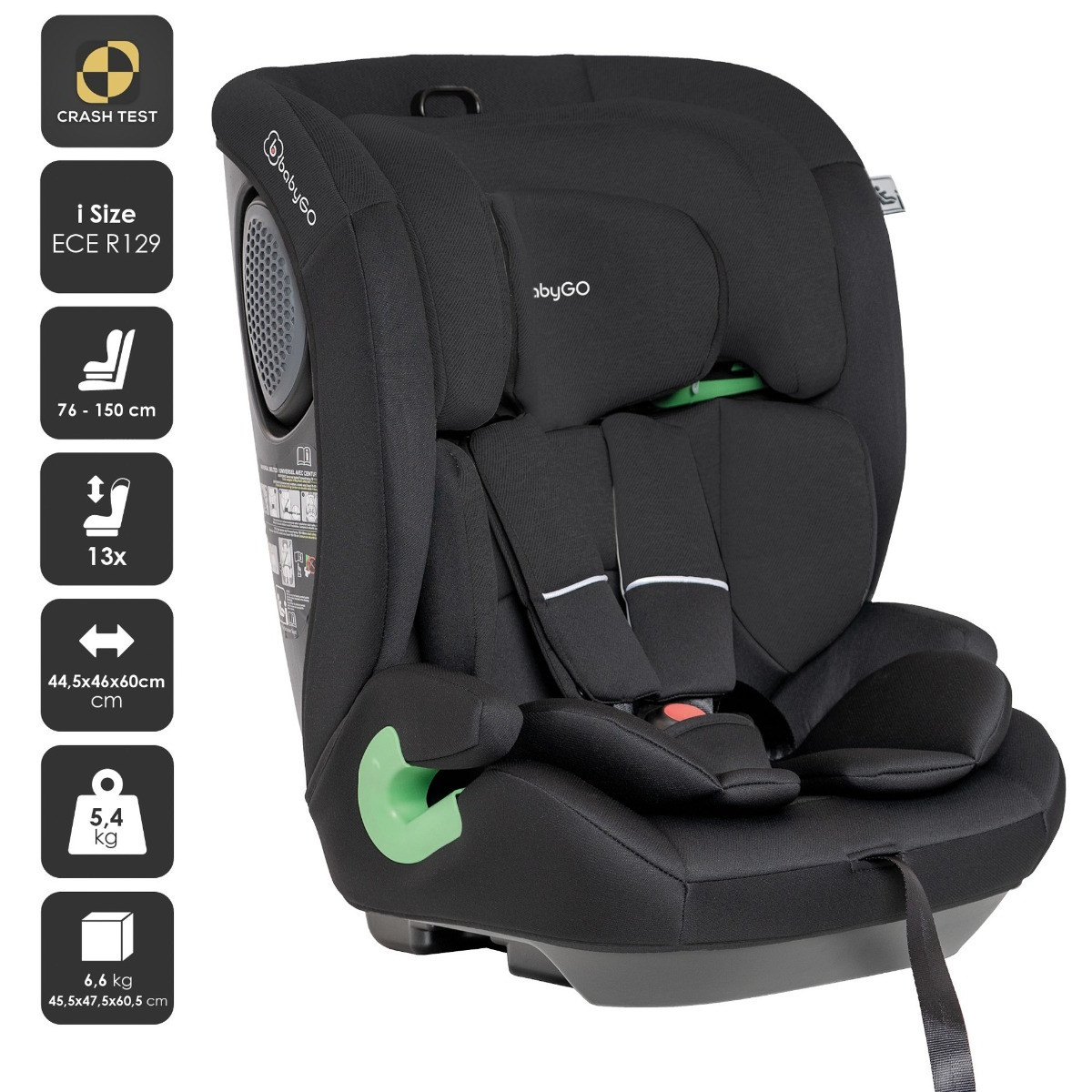 BabyGo Lumo Black 76-150 cm i-Size Autostoel - Set van 2