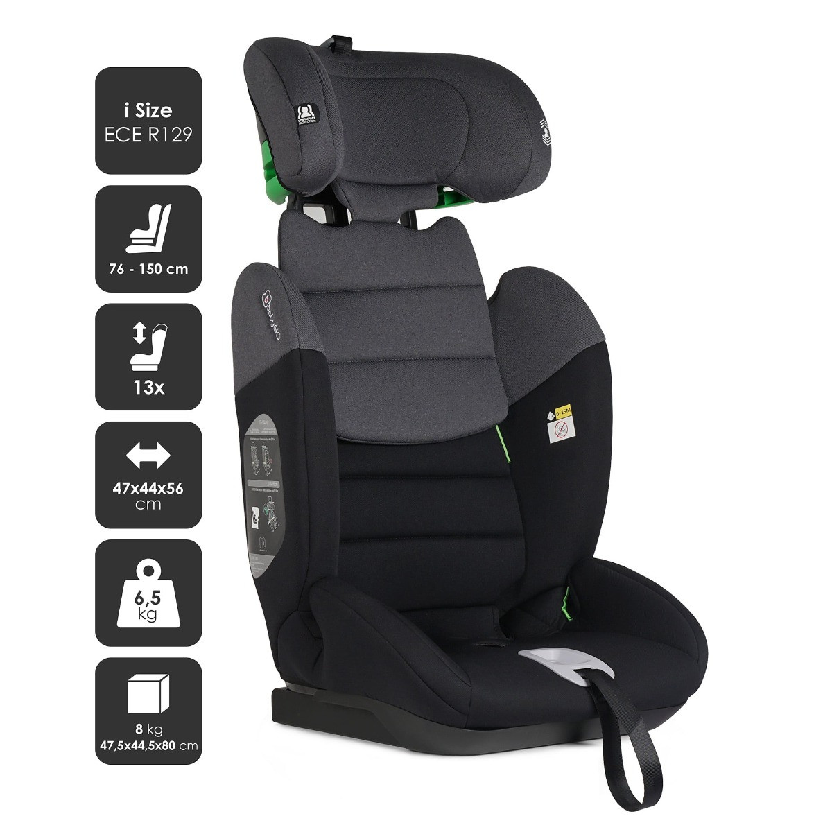 BabyGo Lumo Grey 76-150 cm i-Size Autostoel