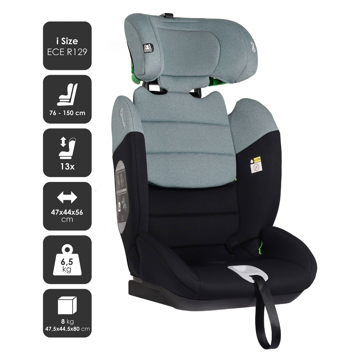 BabyGo Lumo Turquoise 76-150 cm i-Size Autostoel