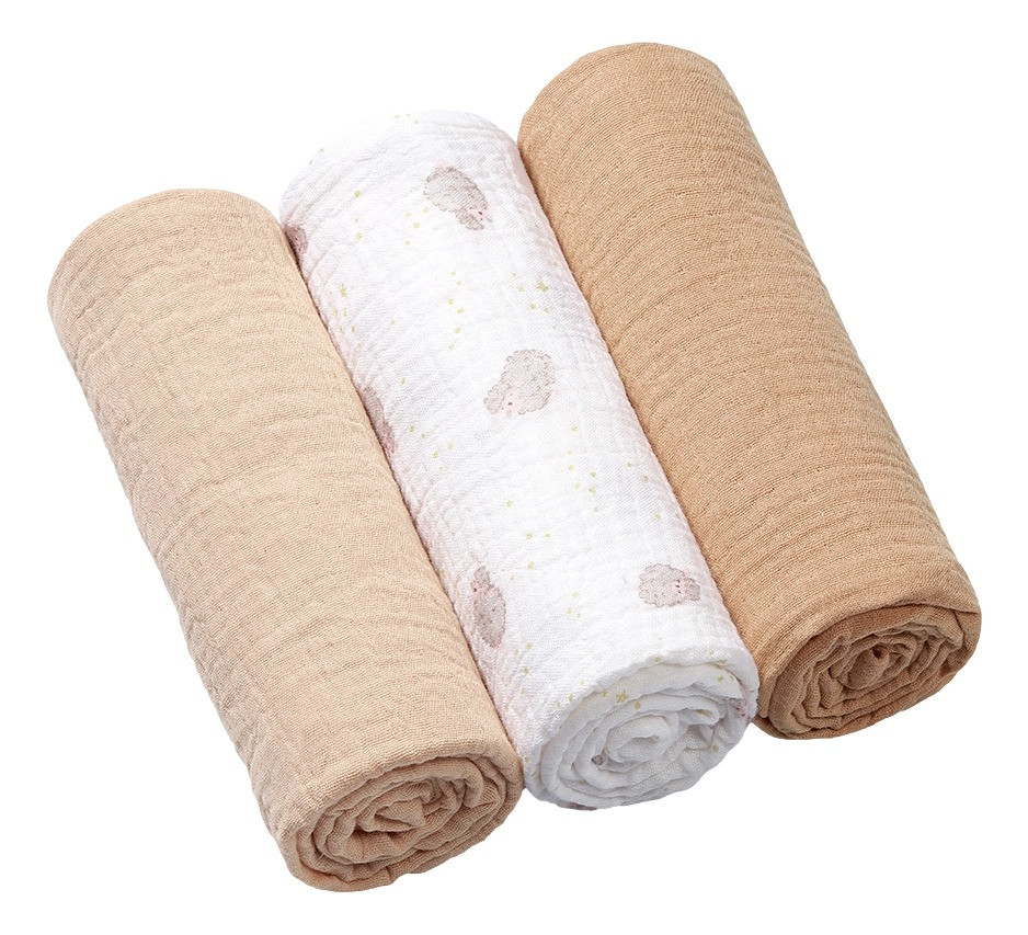 Baby Ono Crinkled Beige/Nougat 3 Stuks Hydrofiel Luiers