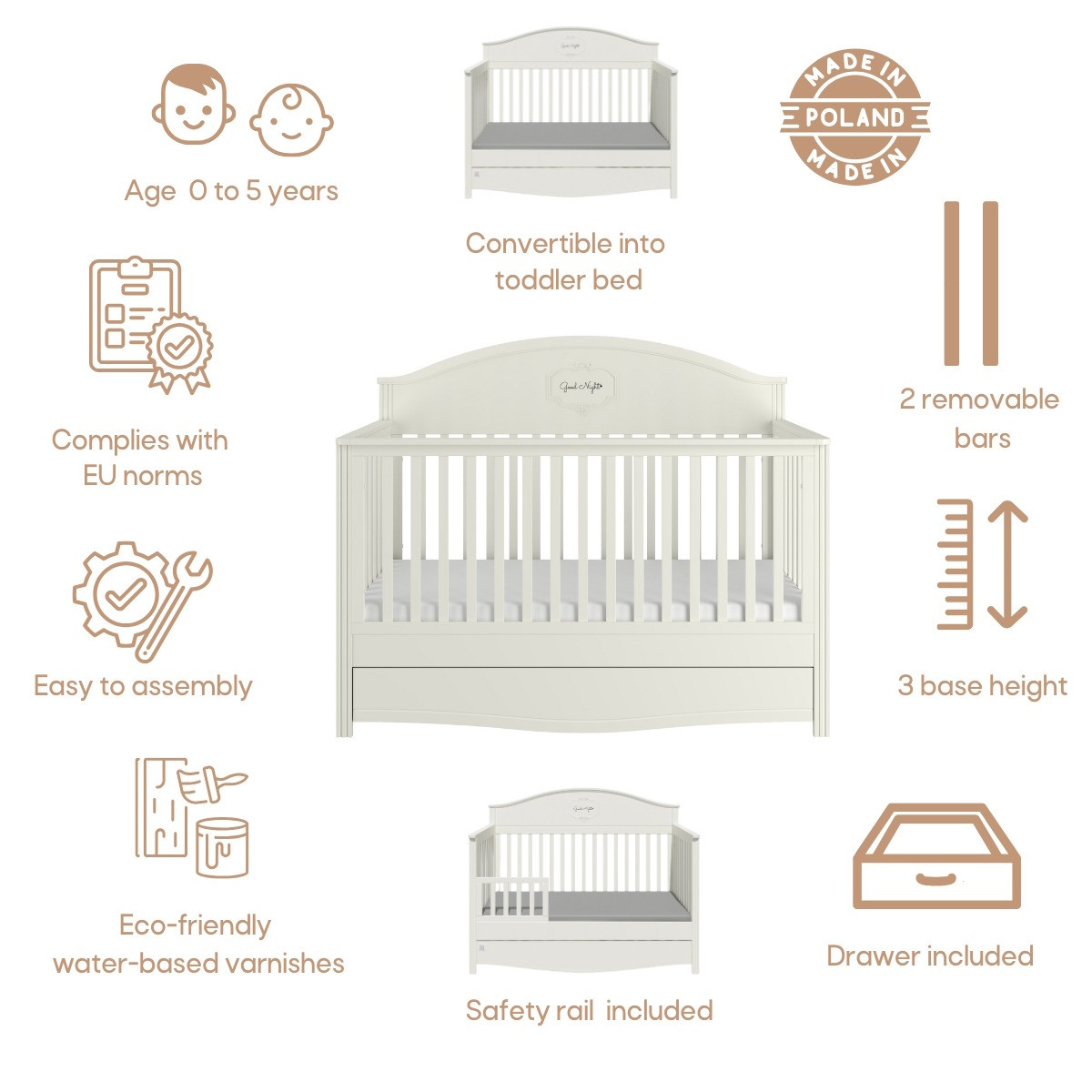 Bellamy Good Night Elegant White 70x140 cm Ledikant/Juniorbed