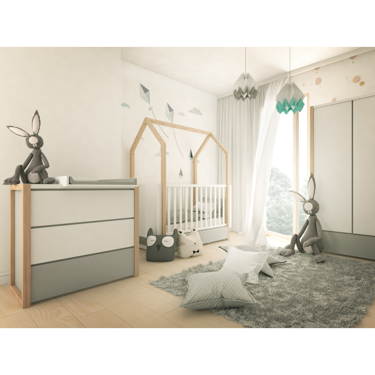 Bellamy Pinette Babykamer: Ledikant/Juniorbed, Commode & 2-Deurskast