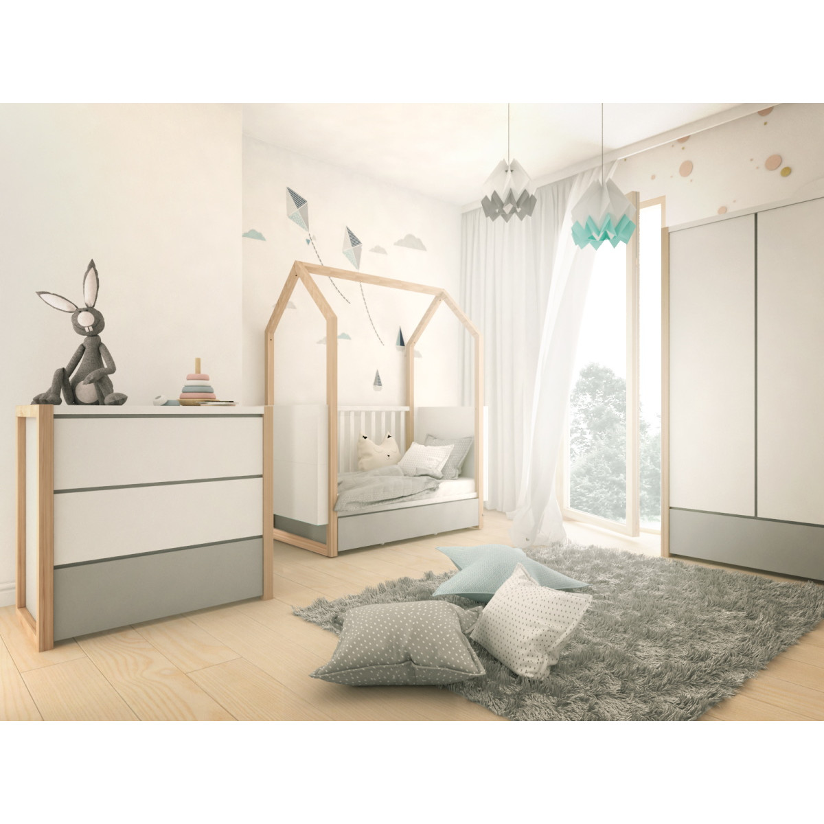 Bellamy Pinette Babykamer: Ledikant/Juniorbed, Commode & 2-Deurskast