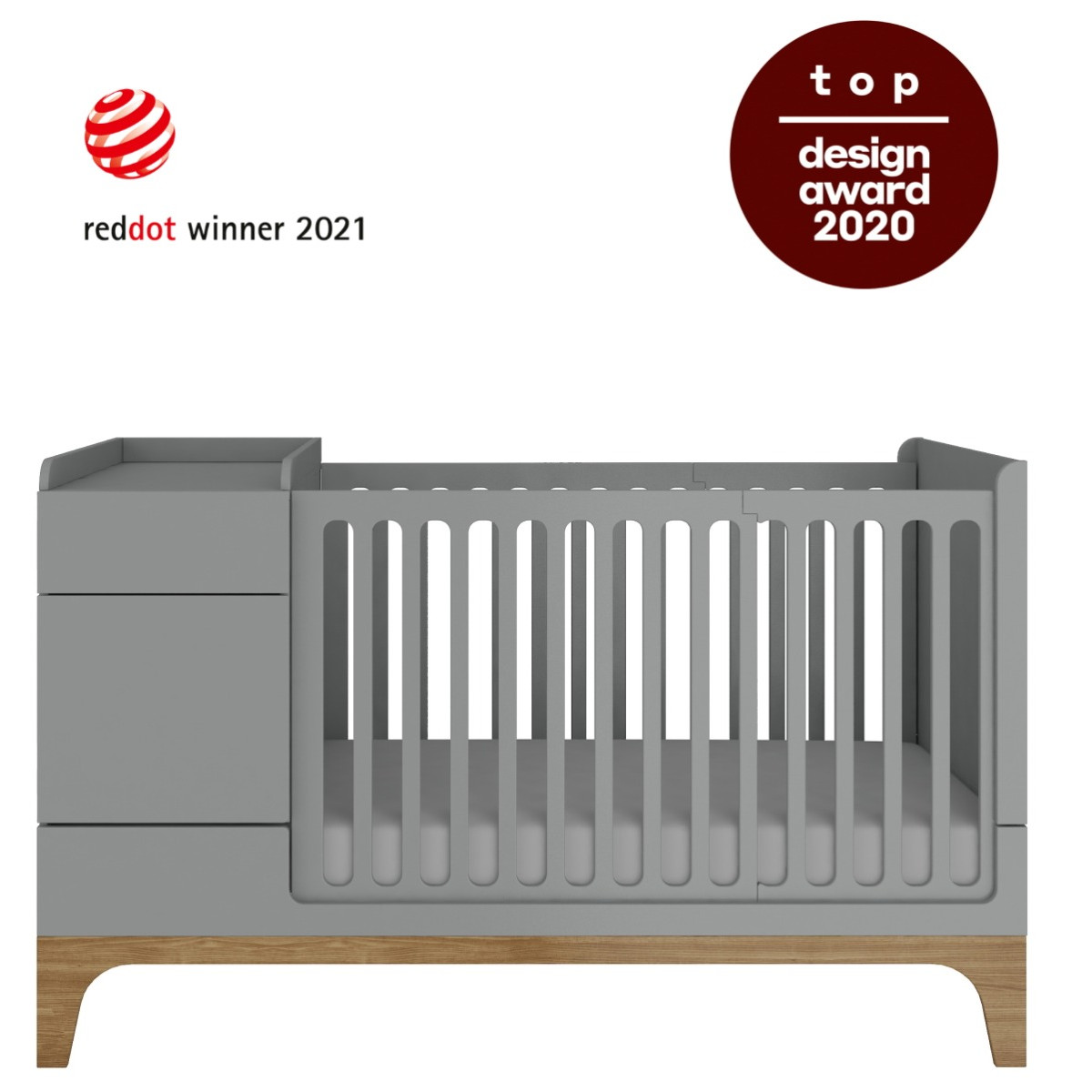 Bellamy UP! Grey 70 x 120/160 cm 2-in-1 Meegroei Ledikant & Commode