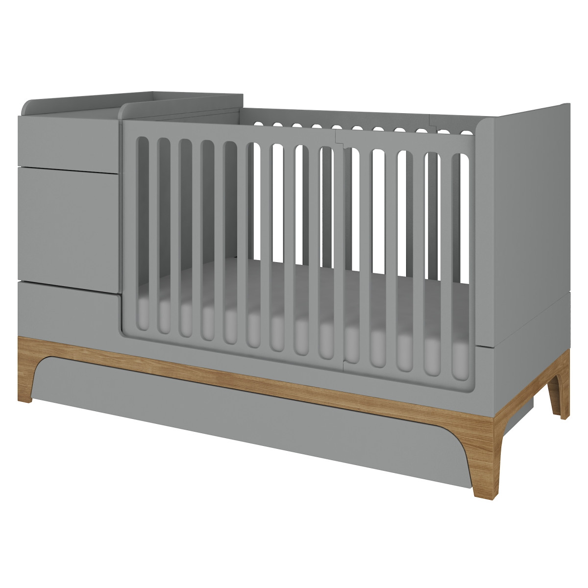 Bellamy UP! Grey 70 x 120/160 cm 2-in-1 Meegroei Ledikant en Commode met Lade