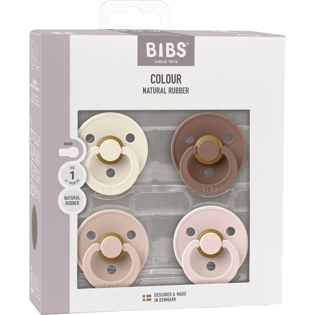 Bibs Ivory/Blush/Woodchuck/Blossom 0-6 mnd 4 stuks Fopspeen