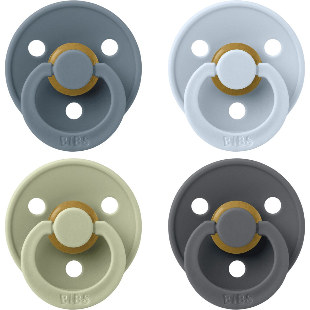 Bibs Petrol/Sage/Baby Blue/Iron 0-6 mnd 4 stuks Fopspeen