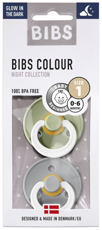 Bibs Sage/Cloud Glow in the Dark 0-6 mnd 2 Stuks Fopspeen