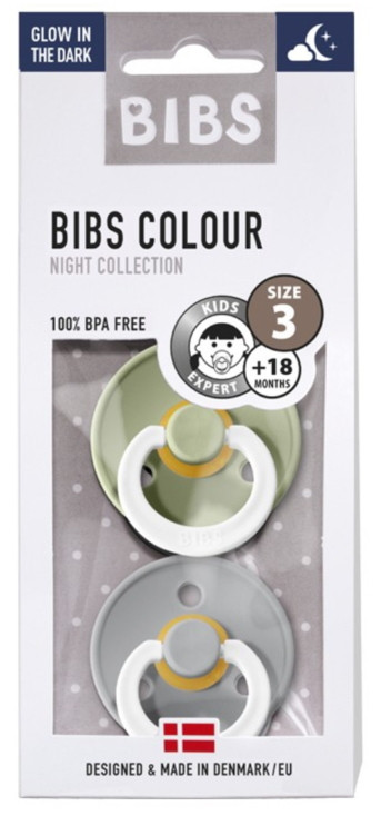 Bibs Sage/Cloud Glow in the Dark 18+ mnd 2 Stuks Fopspeen