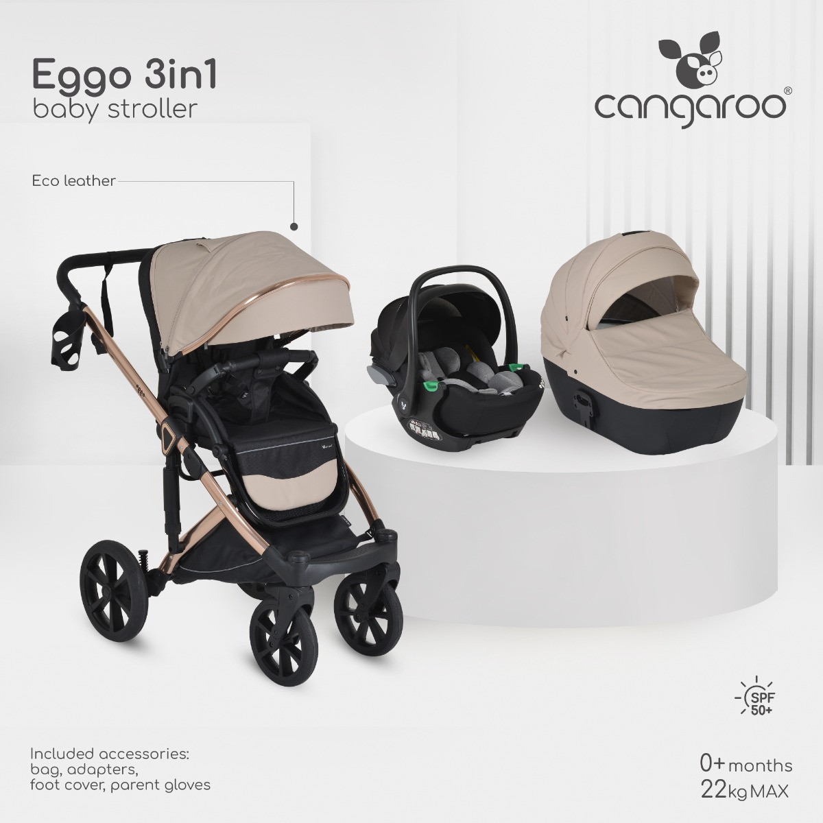 Cangaroo Eggo Sand Beige 3-in-1 Kinderwagen
