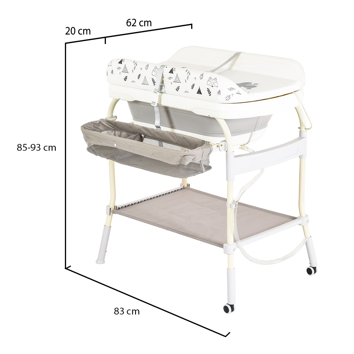 Cangaroo Garda Wit/Grijs 2-in-1 Badje en Luiertafel
