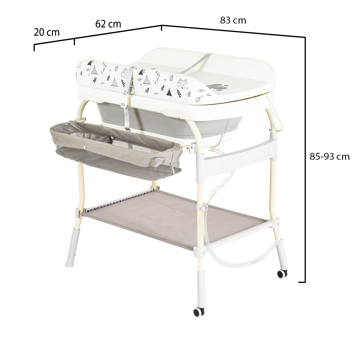 Cangaroo Garda Wit/Grijs 2-in-1 Badje en Luiertafel