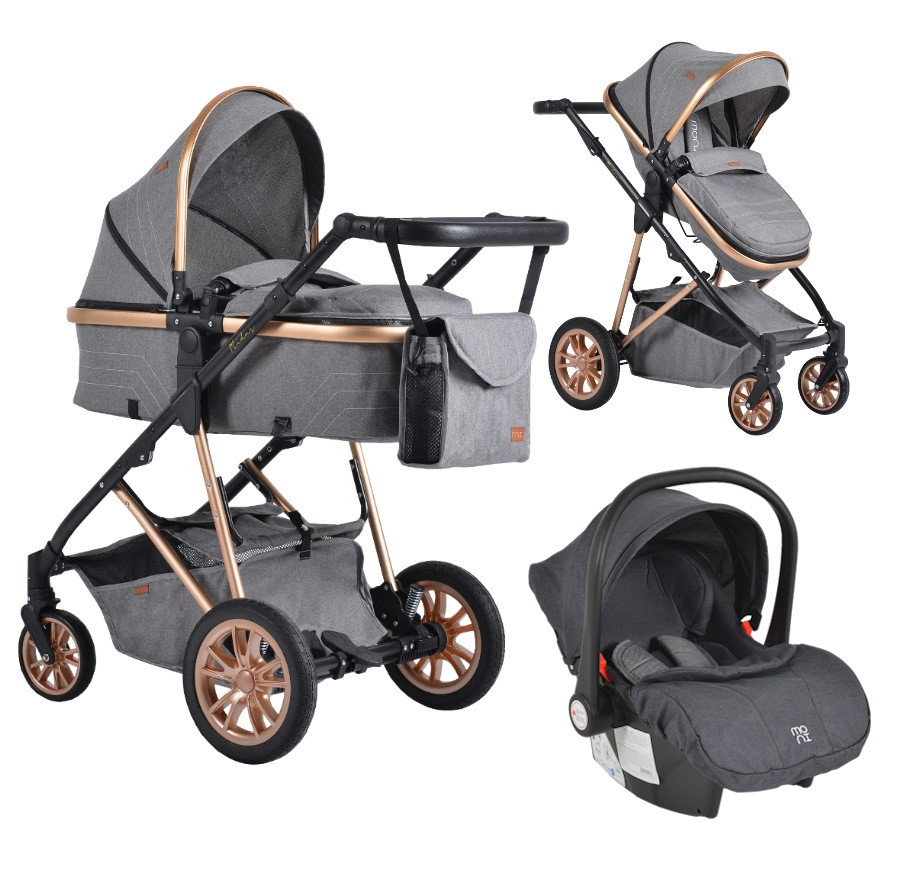 Cangaroo Midas Grey 3-in-1 Combi Kinderwagen incl. i-Size Autostoel