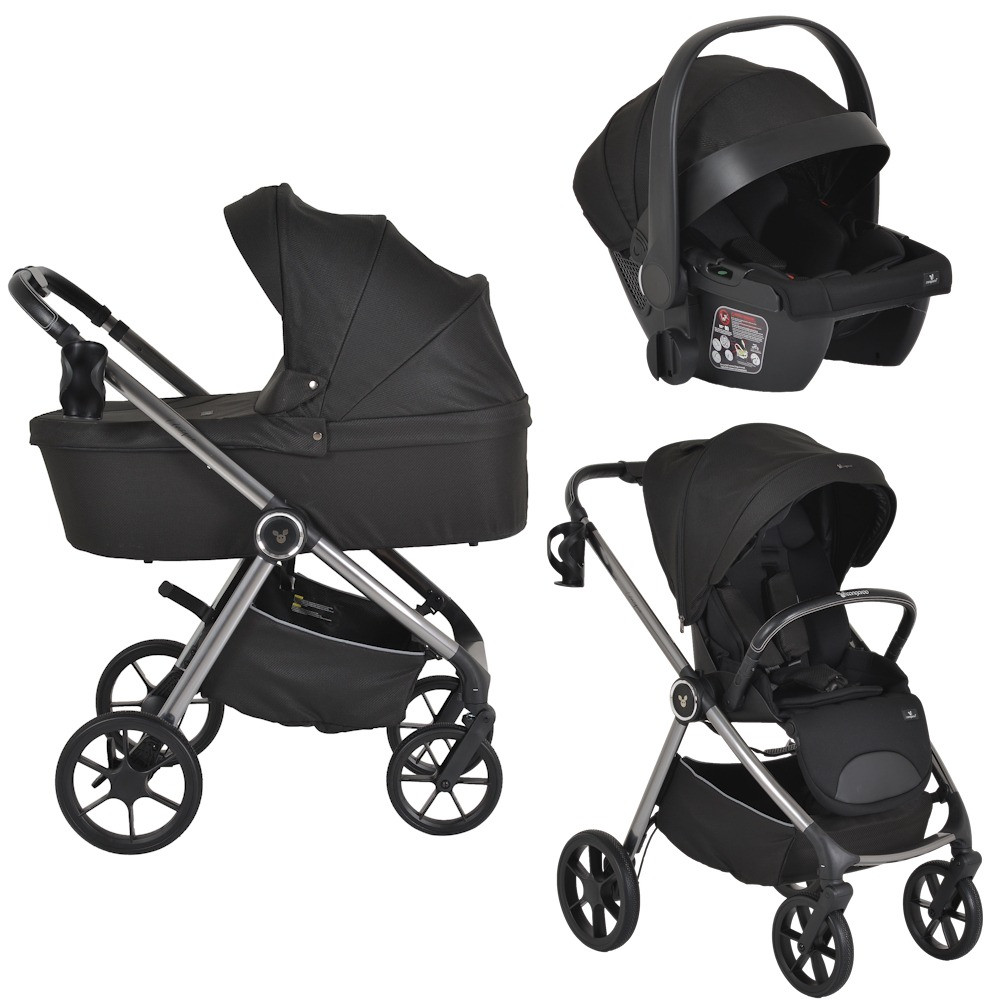 Cangaroo Unique Carbon Black 3-in-1 Kinderwagen incl. i-Size Autostoel