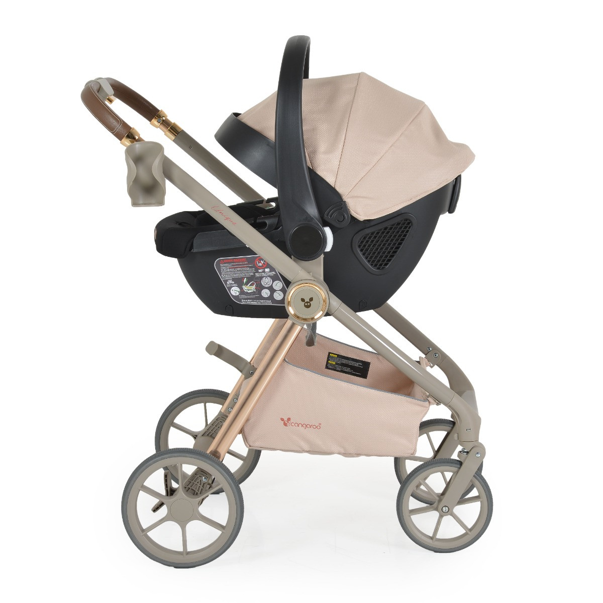 Cangaroo Unique Macadamia Beige 3-in-1 Kinderwagen incl. i-Size Autostoel