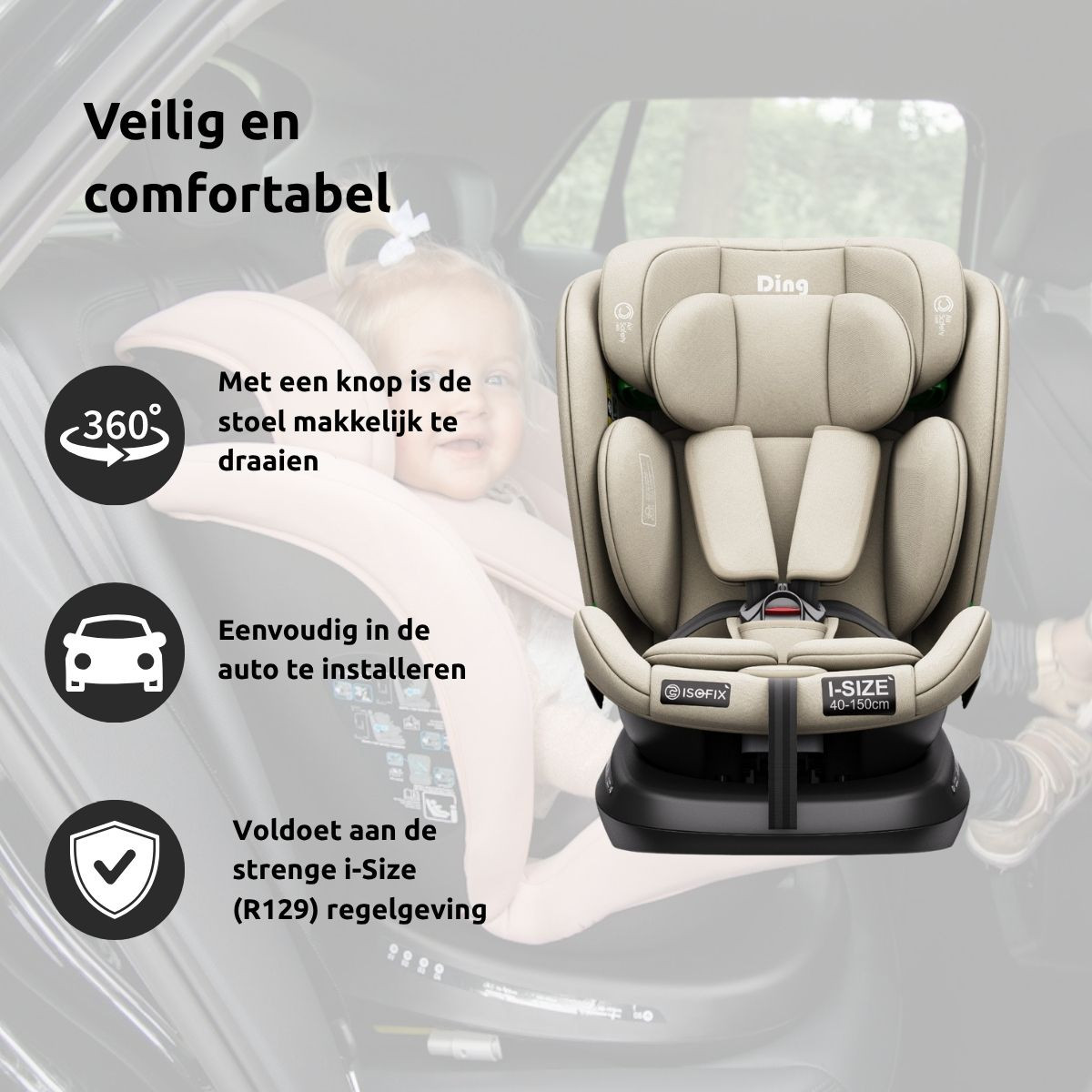 Weekendaanbieding: Ding Aiden Black 40-150 cm 360° i-Size Autostoel