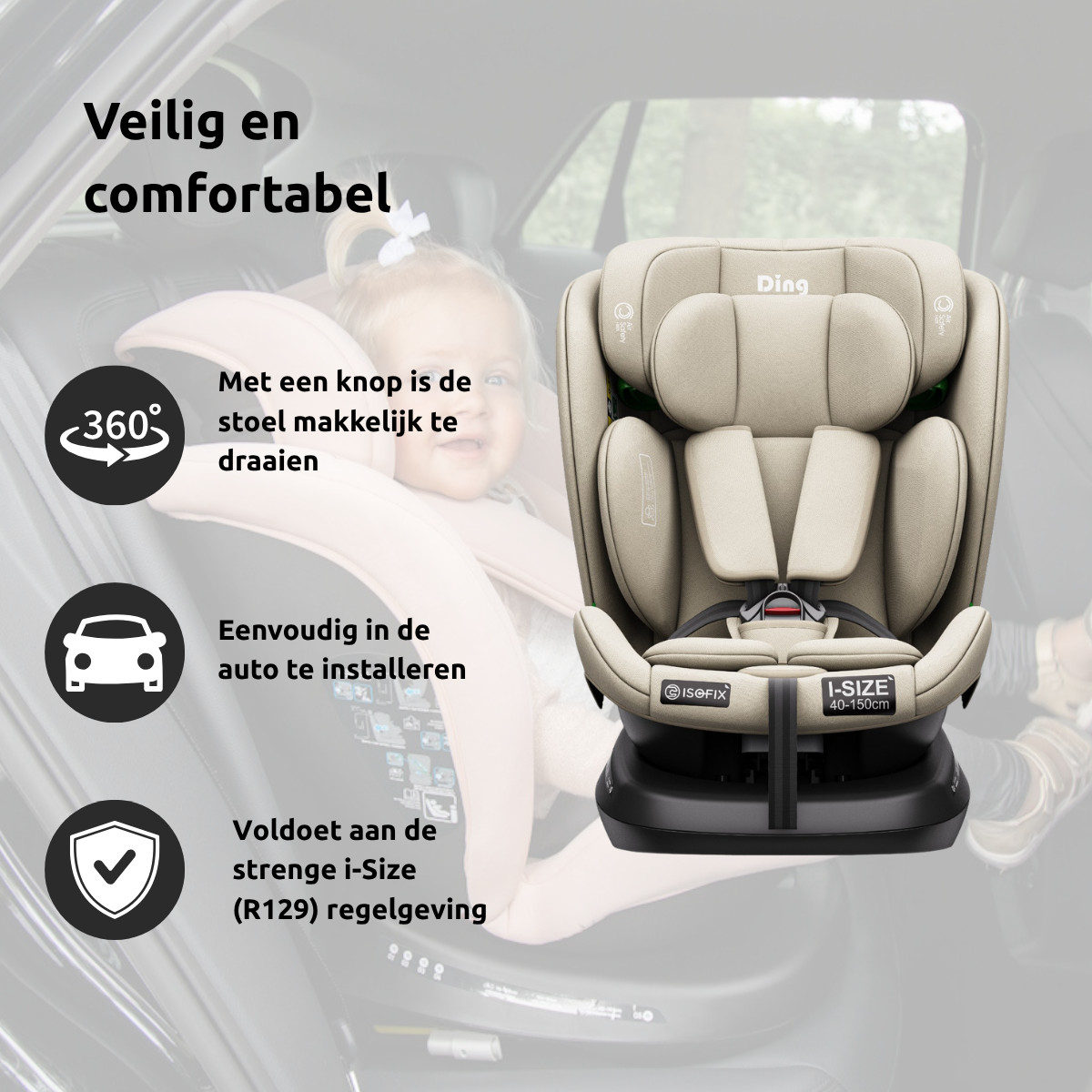 Weekendaanbieding: Ding Aiden Sand 40-150 cm 360° i-Size Autostoel