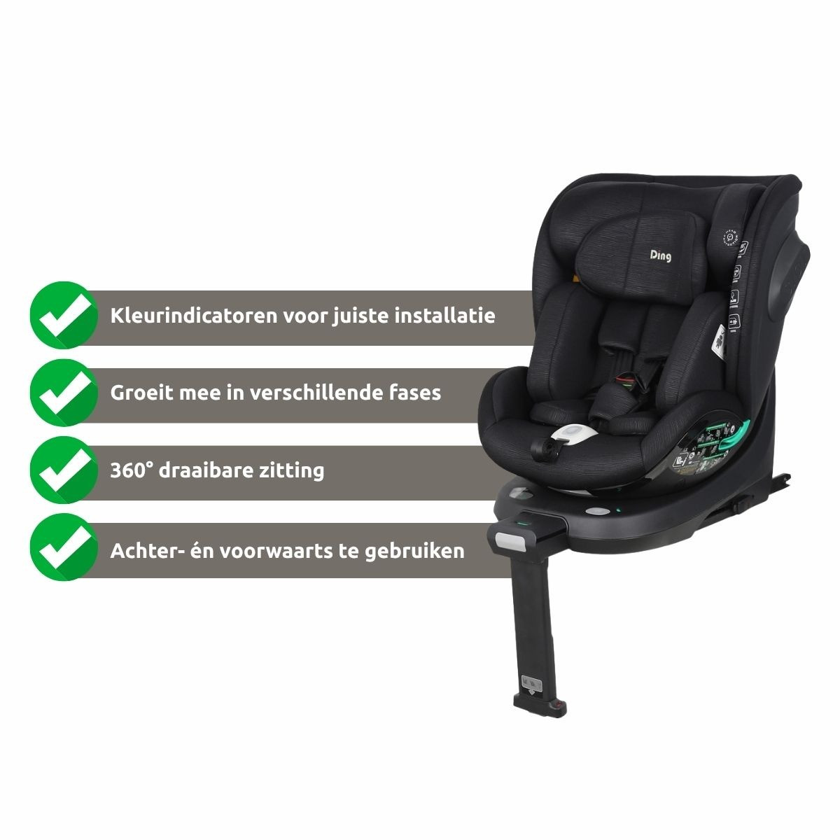 Ding Fynn Black 40-150 cm 360° i-Size Autostoel